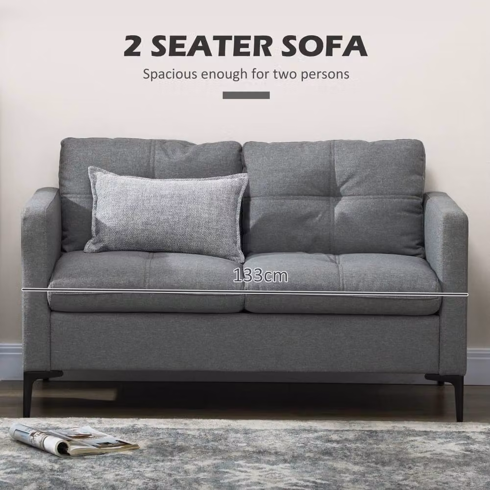 Wyld Haus Malala 2 Seater Loveseat Sofa in Grey Fabric with Steel Legs – 3