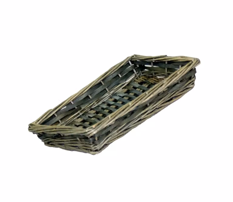 Red Hamper Rectangular Wicker and Chip Wood Tray in Grey