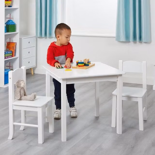 Liberty House Toys Childrens White Wooden Table and 2 Chairs Set, H 53.5 cm x W 60 cm x D 60 cm