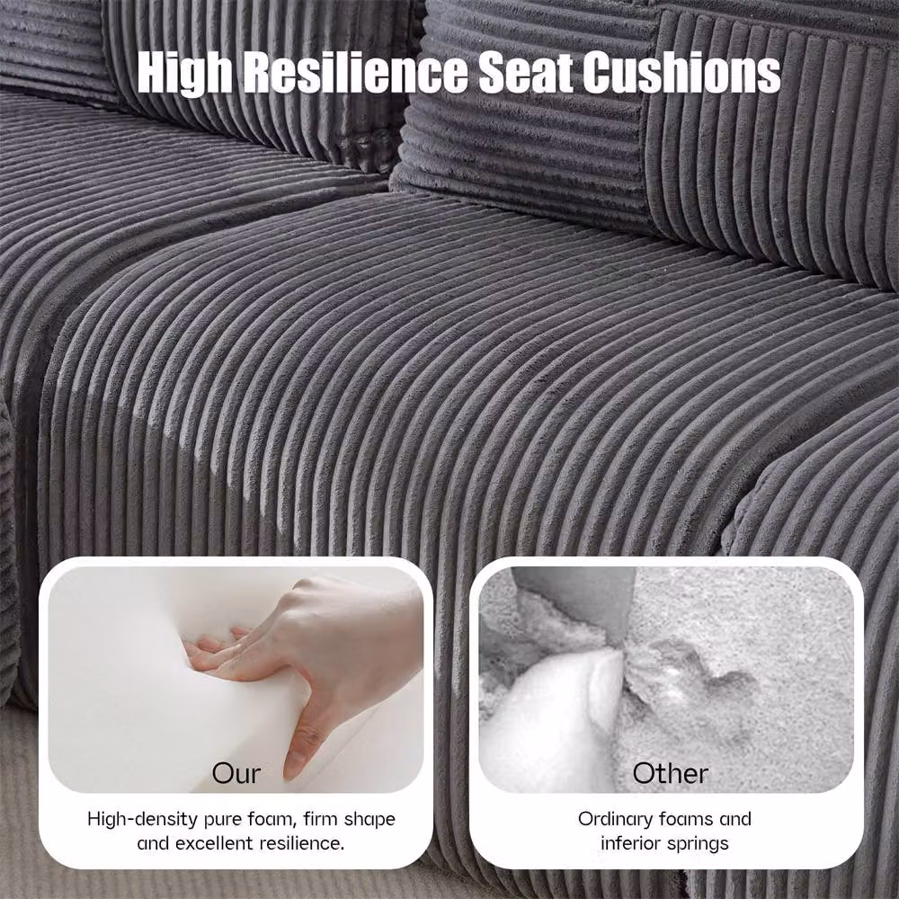 Direct Wicker 4-Seater Modular L-Shape Cord Sofa with 2 Matching Ottomans, Cup Holders and Storage in Dark Grey – 2