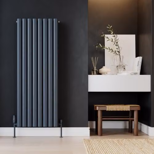 UK Radiators Omeara Anthracite Elliptical Tube Vertical Designer Radiator, H 120 cm x W 46.4 cm x D 8.5 cm – 3