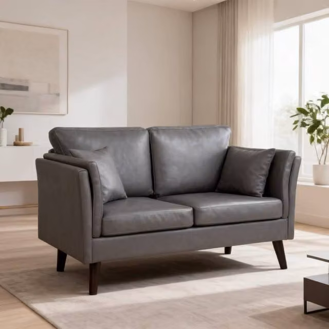 ERGOVEXA Two-Seater Leathaire Sofa in Grey with Scatter Cushions, Featuring a Rubberwood Frame and Foam Upholstery, W/D/H: 137 x 72 x 88 cm