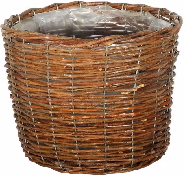 KDMD Natural Round Willow Basket Planter in Brown and Beige with Open Weave Design