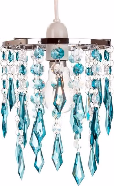 Happy Homewares Modern Waterfall Design Pendant Shade with Acrylic Droplets and Beads in Petrol Blue – 1