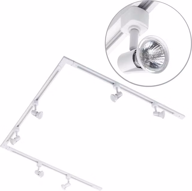 Litecraft 3m U-Shape Track Light Kit with Harlem Spotlight Heads and LED Bulbs in White
