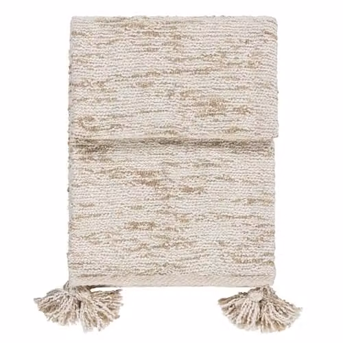 Riva Home Woven Cotton Blend Throw with Fringes in Beige, W: 130 cm, D: 180 cm
