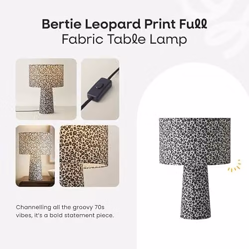 ValueLights Bertie Leopard Print Fabric Table Lamp in Beige and Multicolour – 2