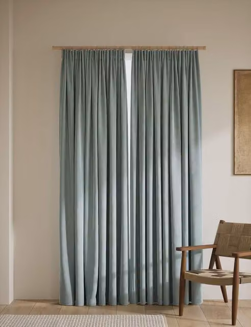 M&S Classic Velvet Thermal Insulating Pencil Pleat Curtains in Green