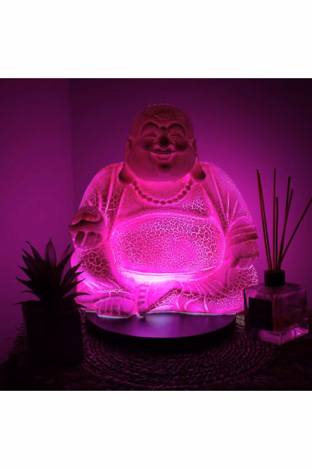 KDMD Laughing Buddha Dragonfruit Crackle Glow Lamp with Round Base in Pink – 2
