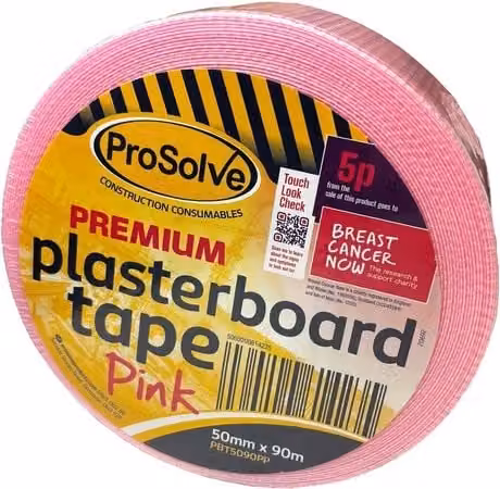 ProSolve Premium Pink Self-Adhesive Glass Fibre Plasterboard Tape, Width: 5 cm, Length: 90 m