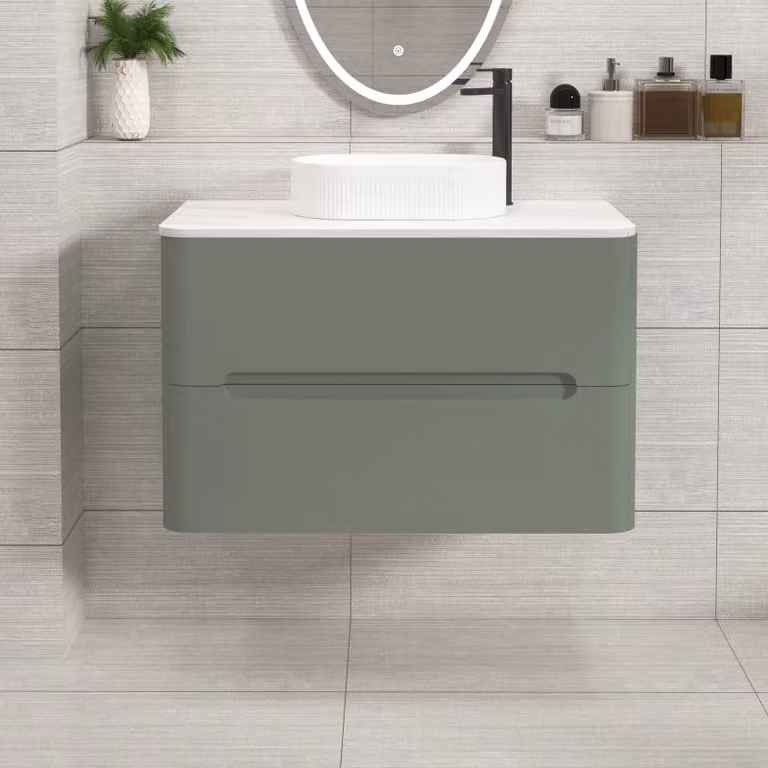 Royal Bathrooms Venice 800mm Sage Green Wall Hung 2 Drawer Vanity Unit with Lyon Basin