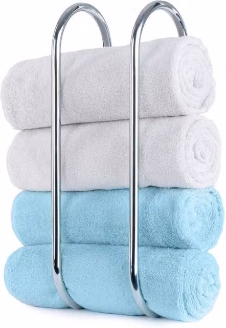 EONLION Wall Mounted Metal Bathroom Towel Holder Shelf in Silver – 1