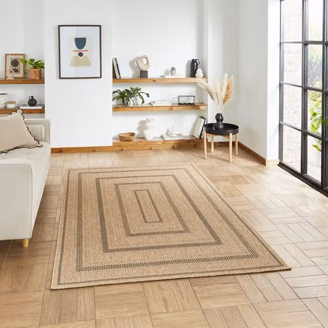 Terrys Modern Geometric Rectangular Outdoor Garden Rug in Black and Brown