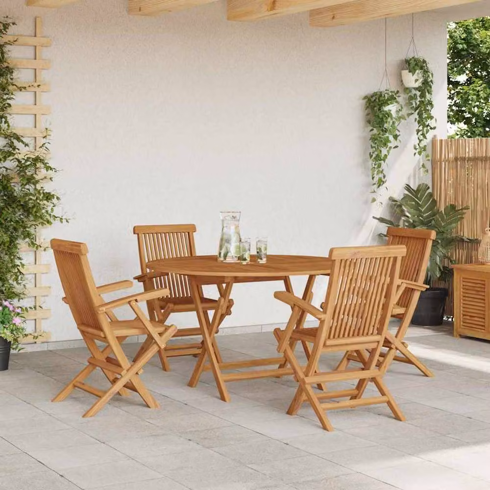 Berkfield Home Classic 5 Piece Garden Dining Set in Brown Solid Teak Wood – 3
