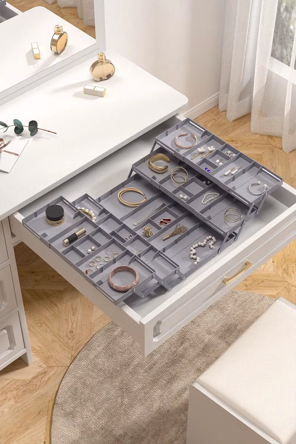 Living and Home Versatile Expandable Multi-tier Plastic Cutlery and Kitchenware Organiser Tray in Grey – 3