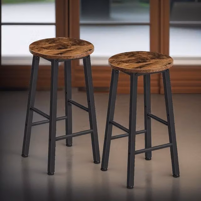 Rafaelo Mobilia Set of 2 Industrial Bar Stools in Brown and Black, Height: 65.5 cm