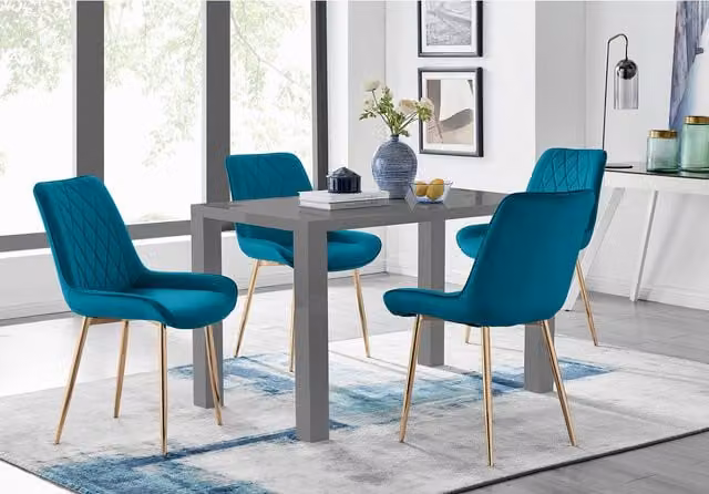 FurnitureboxUK Pivero Grey Rectangular Dining Table and 4 Pesaro Gold Leg Chairs in Blue