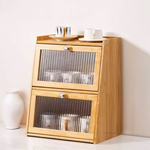 SPETLEK 2 Door Natural Wood Counter Top Wooden Cabinet in Brown