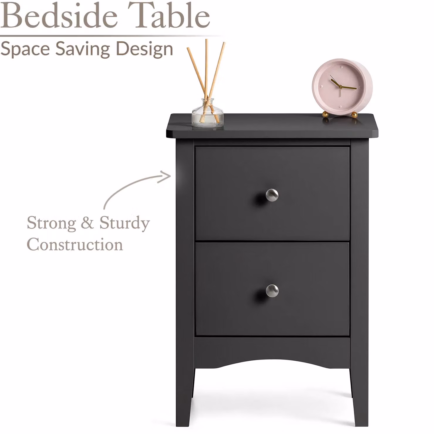 Christow Slim Bedside Table with 2 Drawers in Black – 2