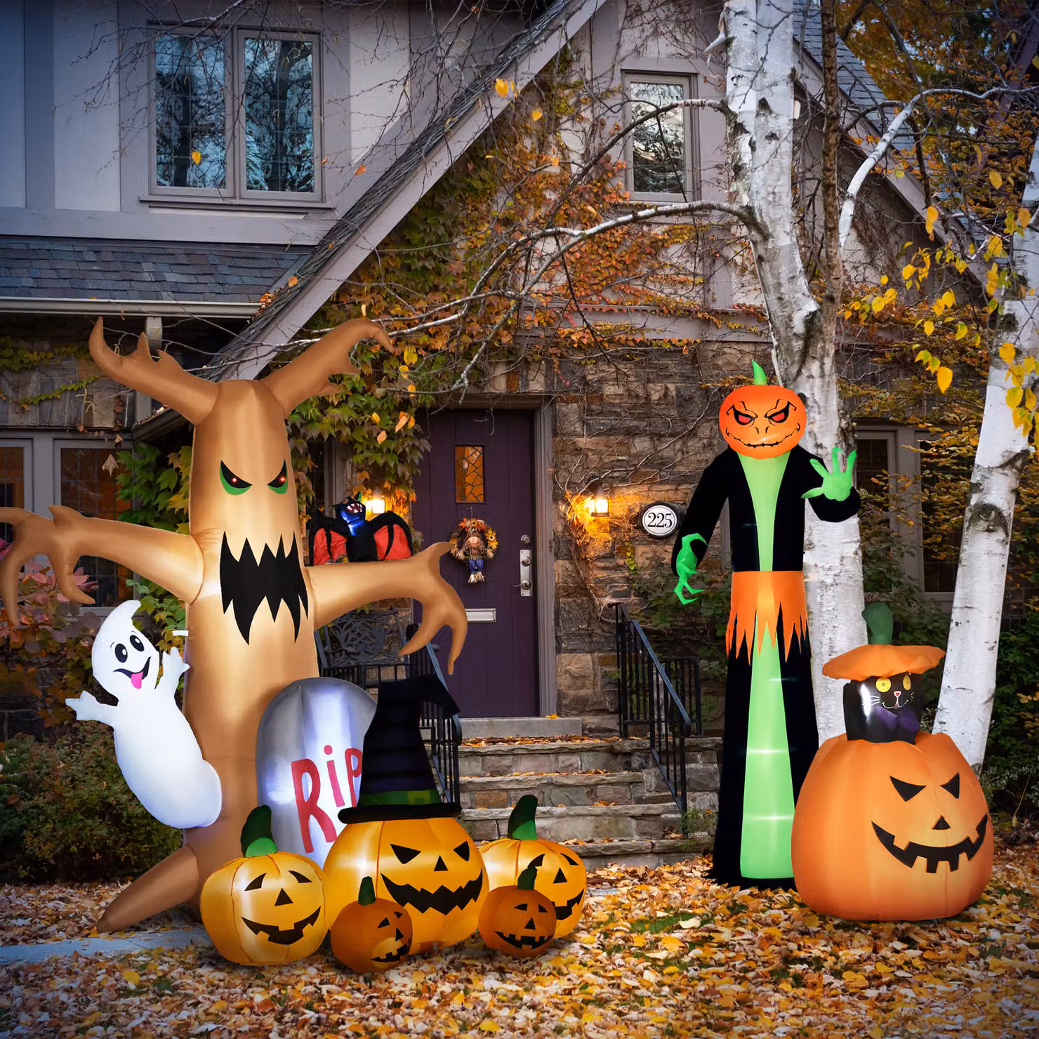 HOMCOM 2.7m Inflatable Halloween Pumpkin Ghost with Built-in LEDs in Orange and Green – 5