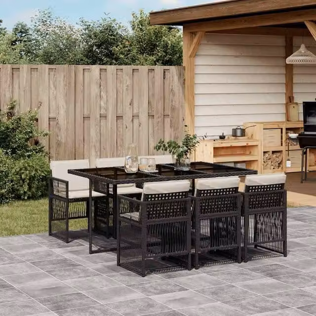 Berkfield Home Modern Polyrattan Garden Dining Set with Glass Tabletop in Black and White – 1
