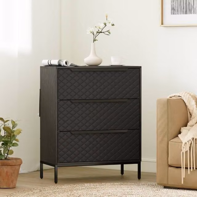 STILVORA Modern Black Chest of Drawers with 3 Fabric Drawers – 1