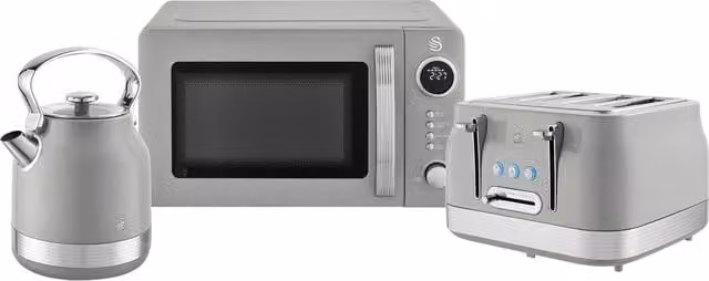 Swan Retro Kitchen Bundle in Grey with Glass Details