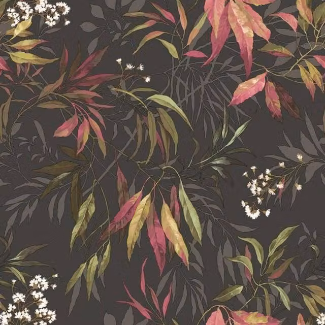 Belgravia Kanata Leaf Botanical Floral Wallpaper in Charcoal Grey and Anthracite