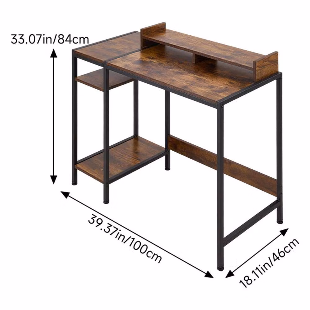 FLAVORA Brown Industrial Gaming Desk and Home Office Workstation – 3