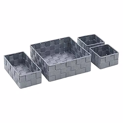 JVL Vichy Grey Nylon Open Weave Storage Baskets, Set of 4 – 2