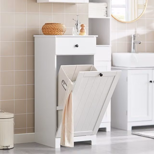 SoBuy Modern White Bathroom Laundry Cabinet with Internal Drawers and Hinged Doors W/D/H: 38 x 40 x 90 cm