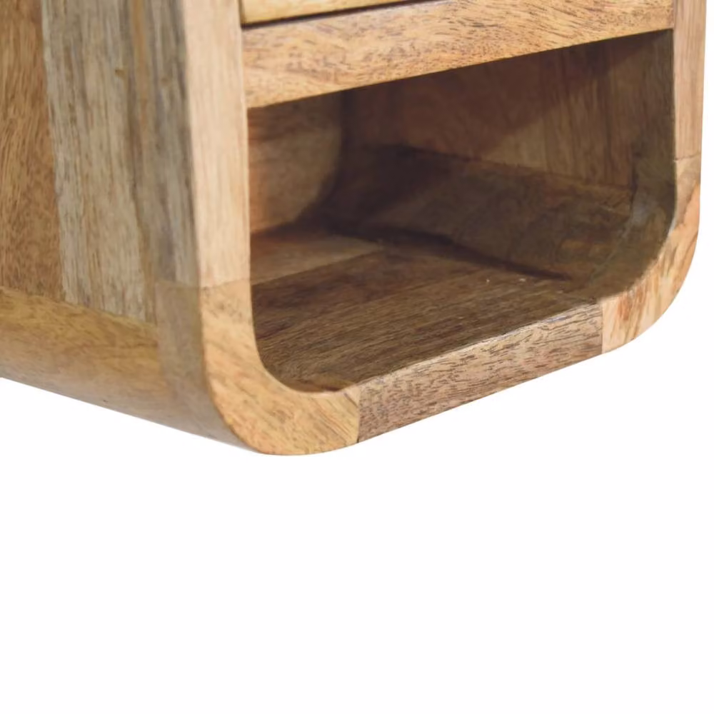 Wyld Haus Cagliari Mini Curved Mango and Oak Wood Bedside Table with Shelf in Brown – 4
