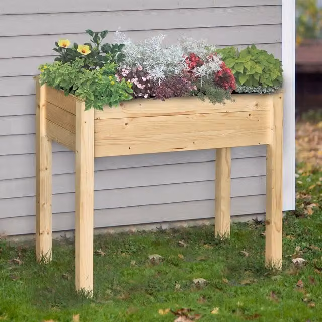 Outsunny Wooden Raised Garden Bed in Brown and Beige, W/D/H: 86 x 80 x 40 cm