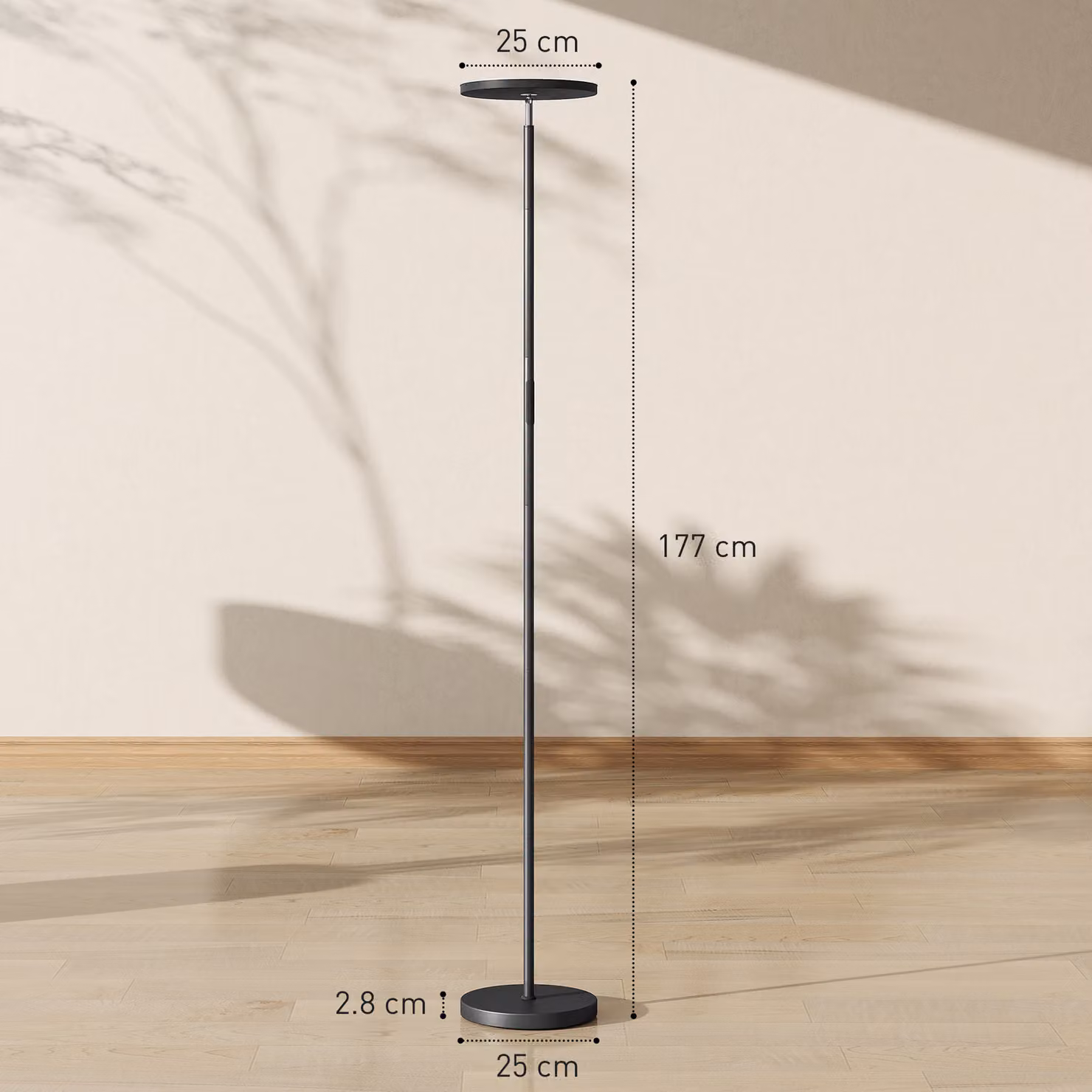 HOMCOM RGB Uplighter Floor Lamp in Black, Dimmable Standing Lamp with Remote and Touch Control, 2700K-6000K Colour Temperatures, H: 177 cm – 3