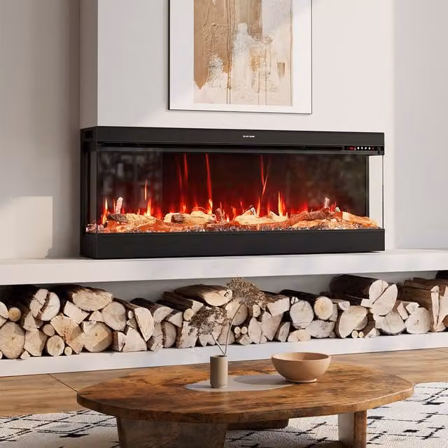 Livingandhome Black Electric Fireplace with Smart App and WiFi Control, W: 180.5 cm