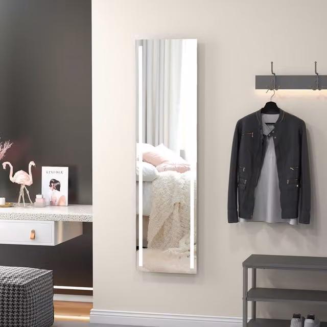 HOMCOM Dimmable Full Length Wall Mounted Mirror with LED Light and Touch Switch in White