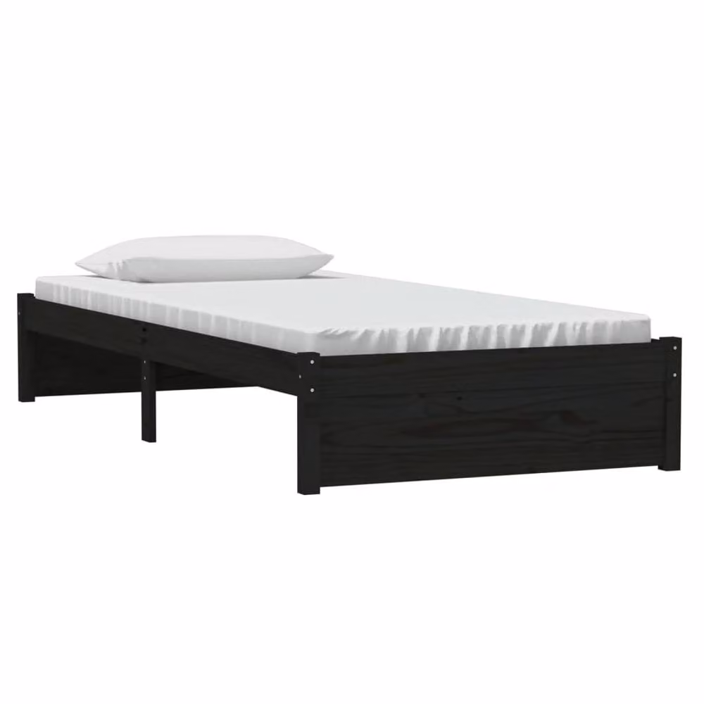 Berkfield Home Black Solid Pine Wood Single Bed Frame W/D/H: 90 x 190 cm – 3