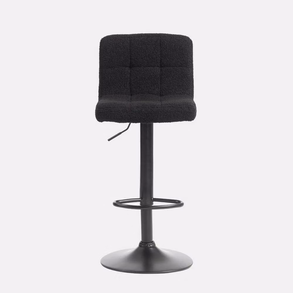 OHS Set of 2 Black Boucle Swivel Bar Stools with Adjustable Height and Metal Base – 2