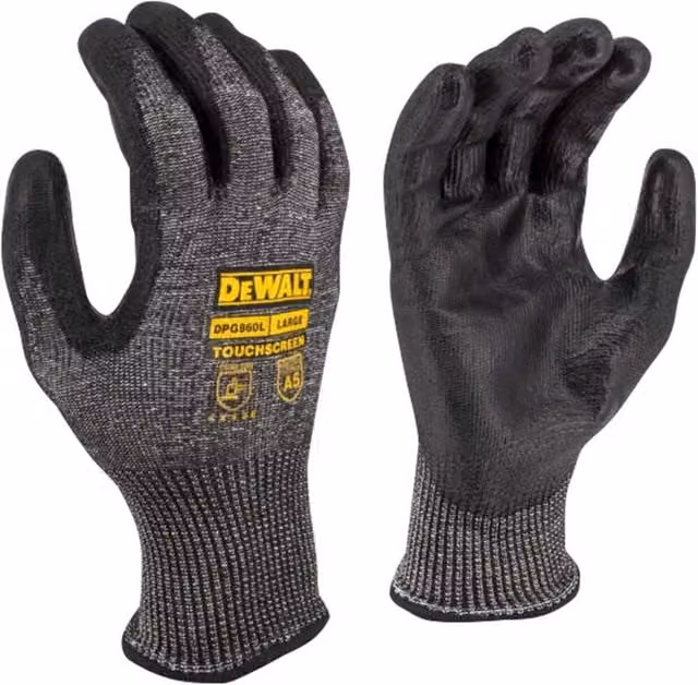 DeWalt Cut D Touchscreen Gloves, Black and Multicolour, Size L (9)