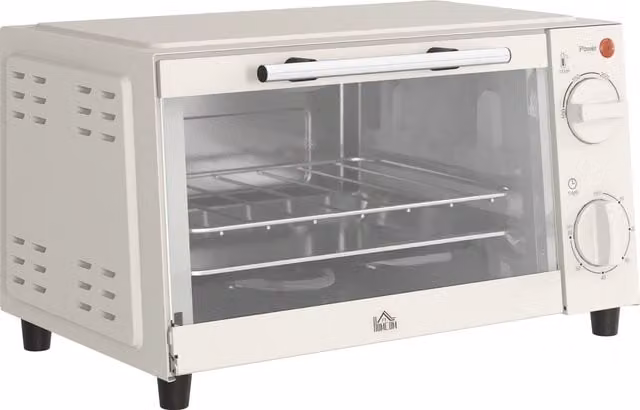 HOMCOM 9L Mini Countertop Electric Grill and Toaster Oven with Adjustable Temperature and Timer in Beige