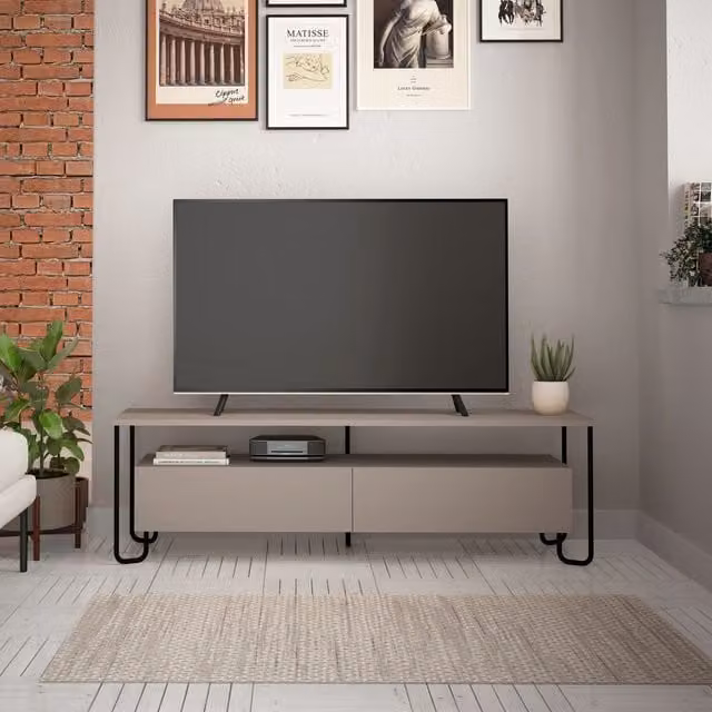 Decortie Cornea Modern TV Unit with Storage Cabinet in Mocha Grey and Brown
