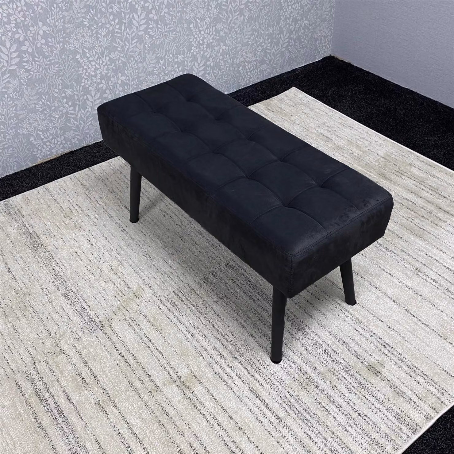 KOSY KOALA Black Velvet Padded Dining Bench with Metal Legs W/D/H: 90 x 36 x 47 cm – 6