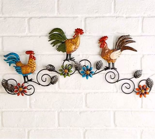 Burwells Multicolour Metal Cockerel Rooster Hanging Wall Plaque with Floral Animal Design