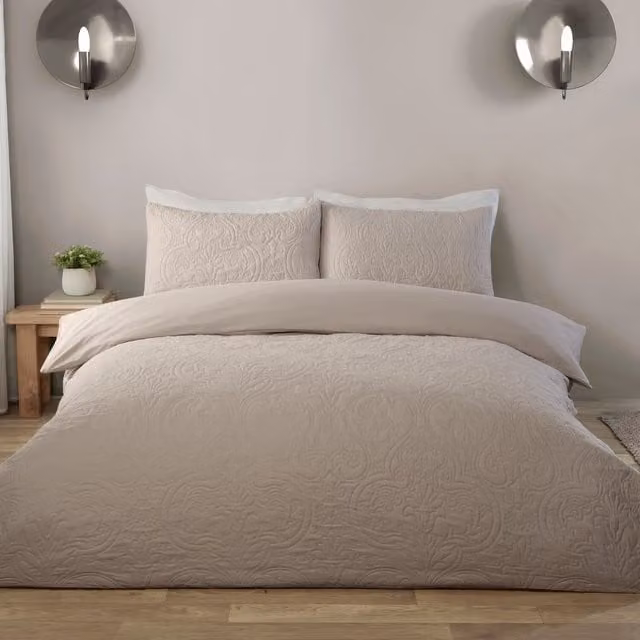 Sanderson Pinsonic Classic Plain Duvet Cover Set in Sand, Brown and Beige, W: 180 cm x L: 200 cm