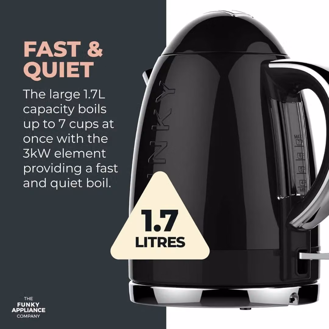 The Funky Appliance Company Large Retro Kettle in Black with 1.7L Capacity – 3