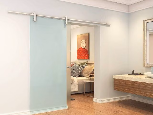 Vente-unique Surface-Mounted Sliding Door in Clear Tempered Glass, H 205 x W 73 cm