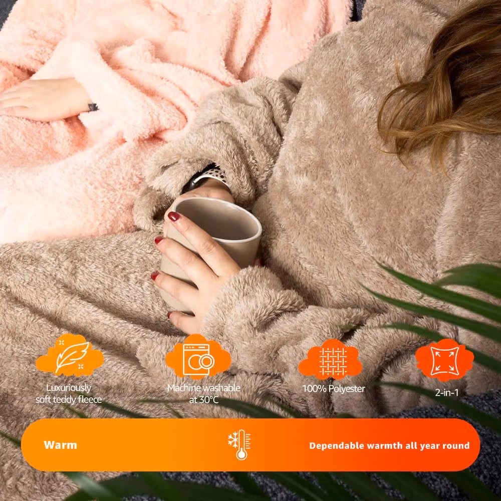 Bravich LTD Snuggle 2 In 1 Super Soft Fleece Wearable Blanket Cushion with Sleeves in Camel – 4