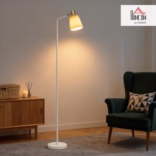 HOMCOM Modern White LED Floor Lamp with Adjustable Head for Reading and Task Lighting – 2
