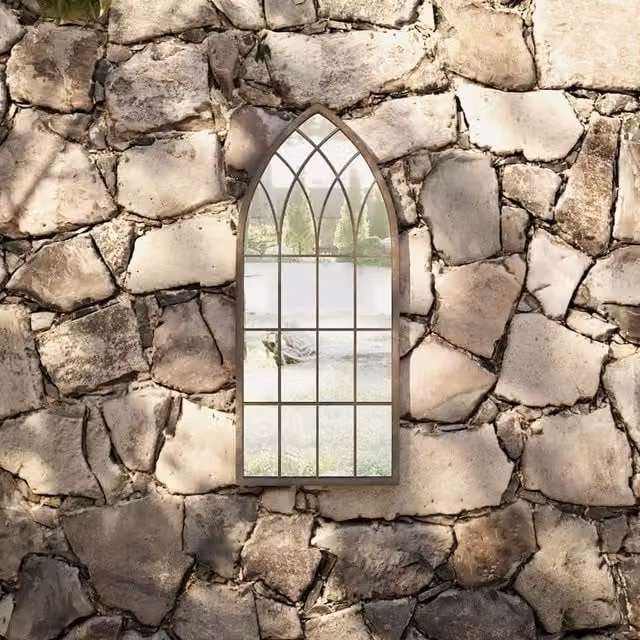 Berkfield Antique Sand Beige Metal Garden Wall Mirror, W: 70 cm, H: 30 cm