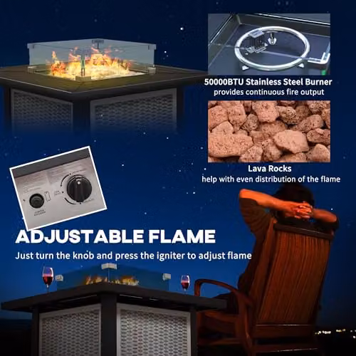 Outsunny Square Propane Gas Fire Pit Table, 50000 BTU, Grey, W/D/H: 81 x 81 x 64 cm – 5